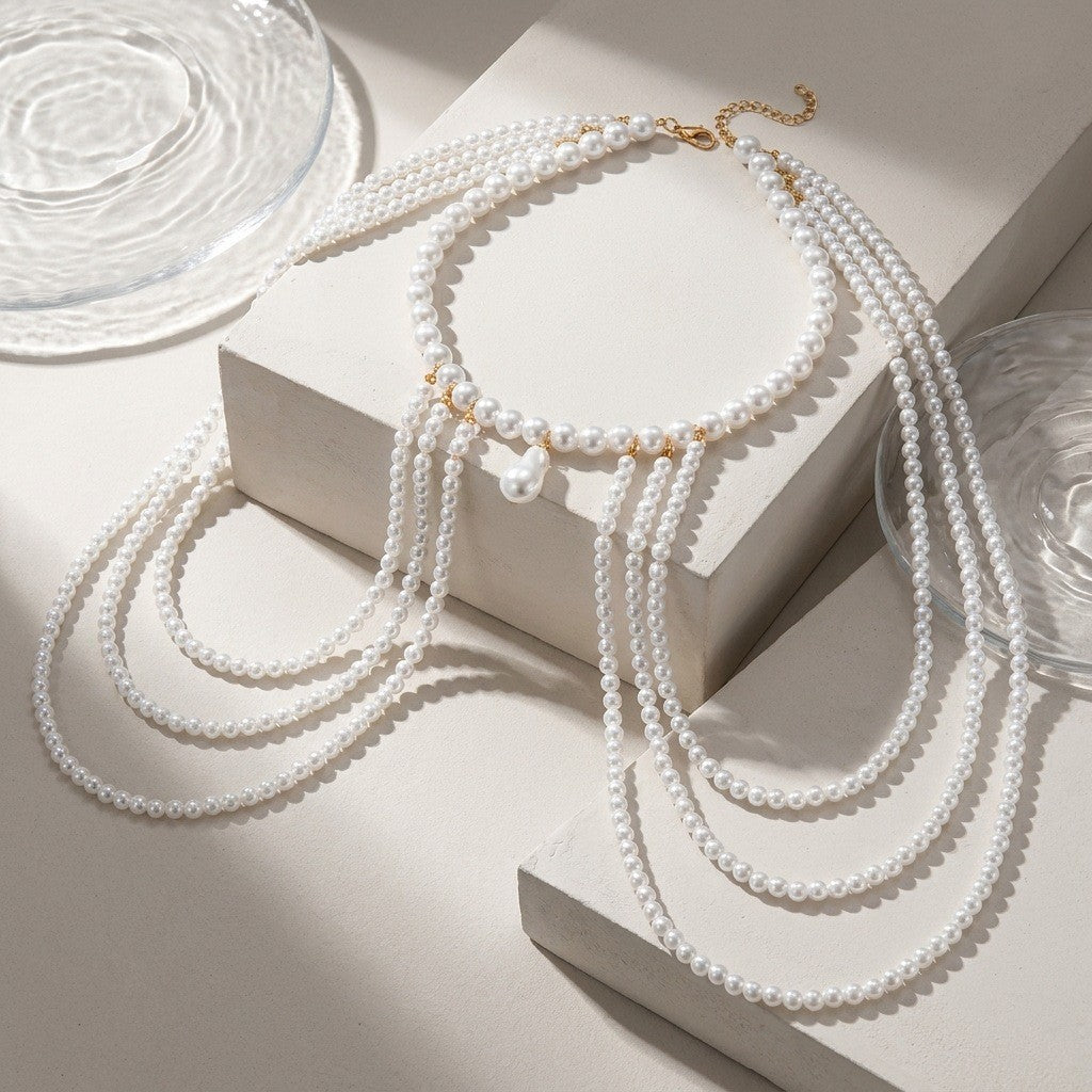 Classy Multi-Layer Faux Pearl Shoulder Necklace