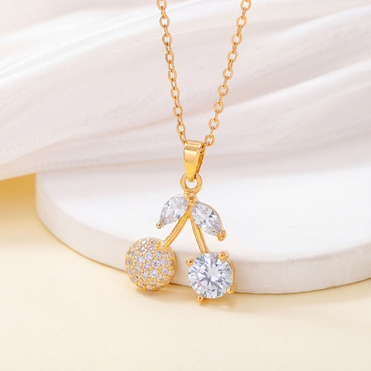 Dainty Cubic Zirconia Cherry Pendant Necklace