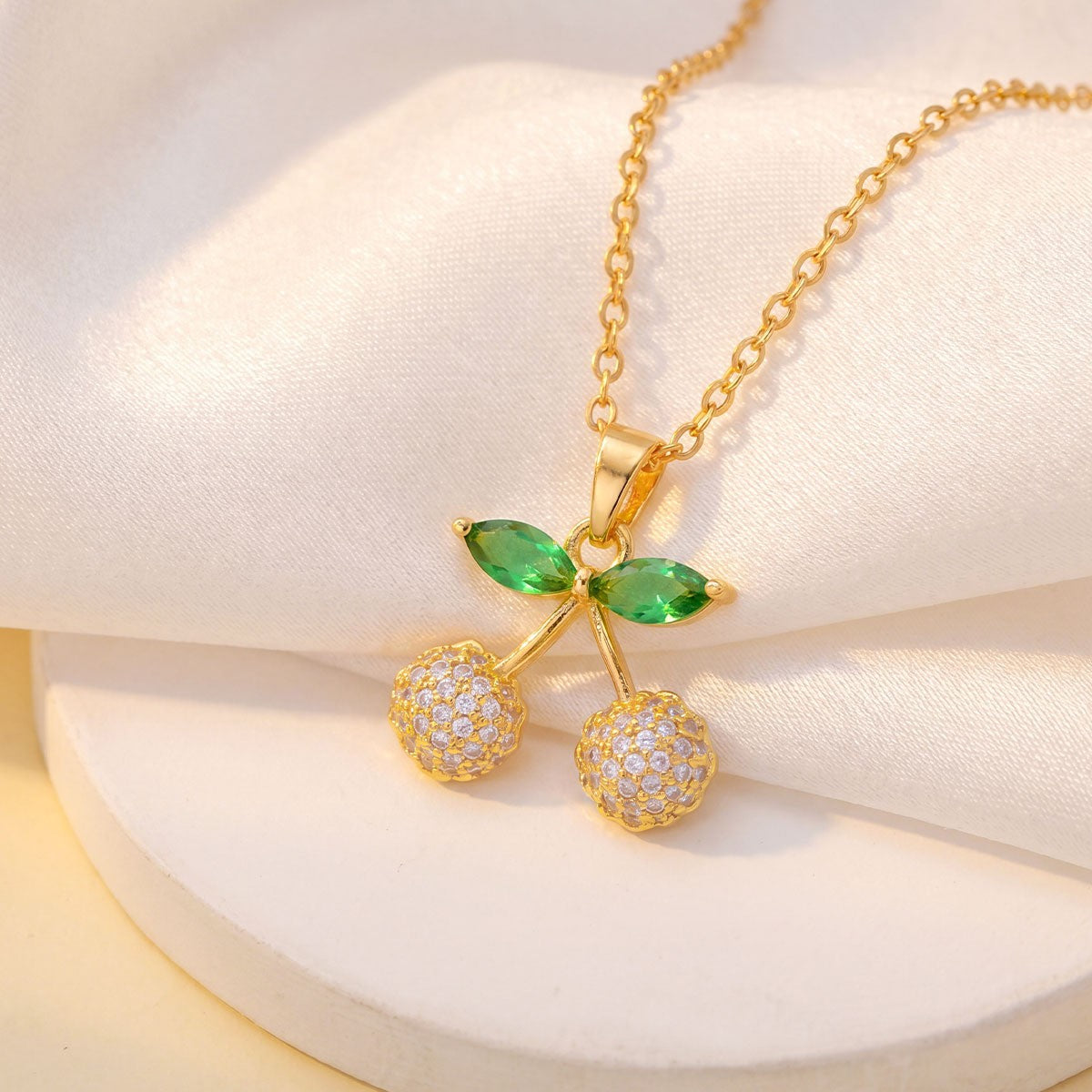 Dainty Cubic Zirconia Cherry Pendant Necklace