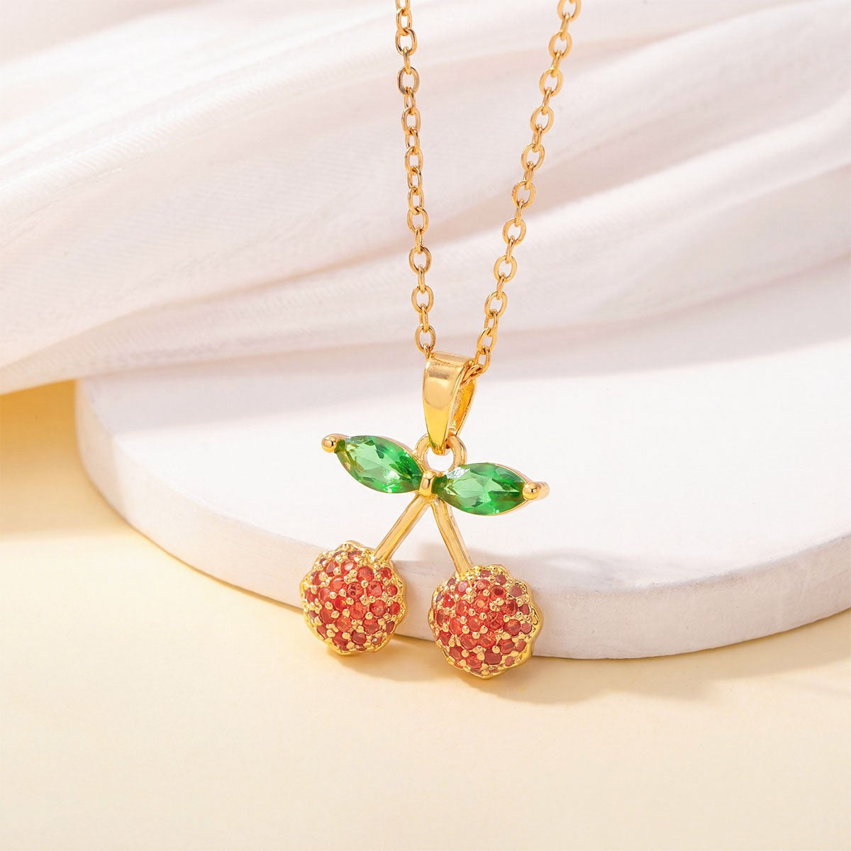 Dainty Cubic Zirconia Cherry Pendant Necklace