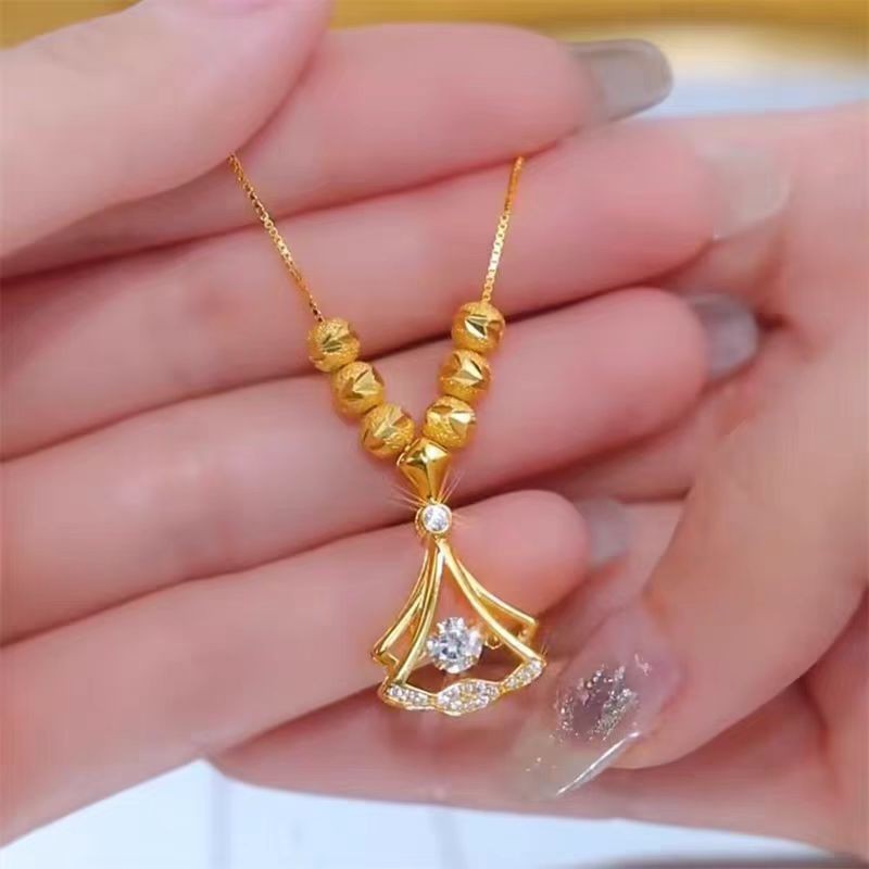 Classy Textured Bead Ginkgo Leaf Necklace