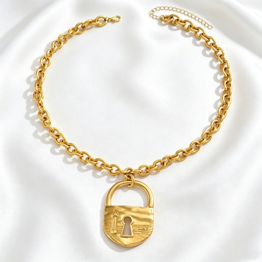Vintage Inspired Padlock Pendant Necklace