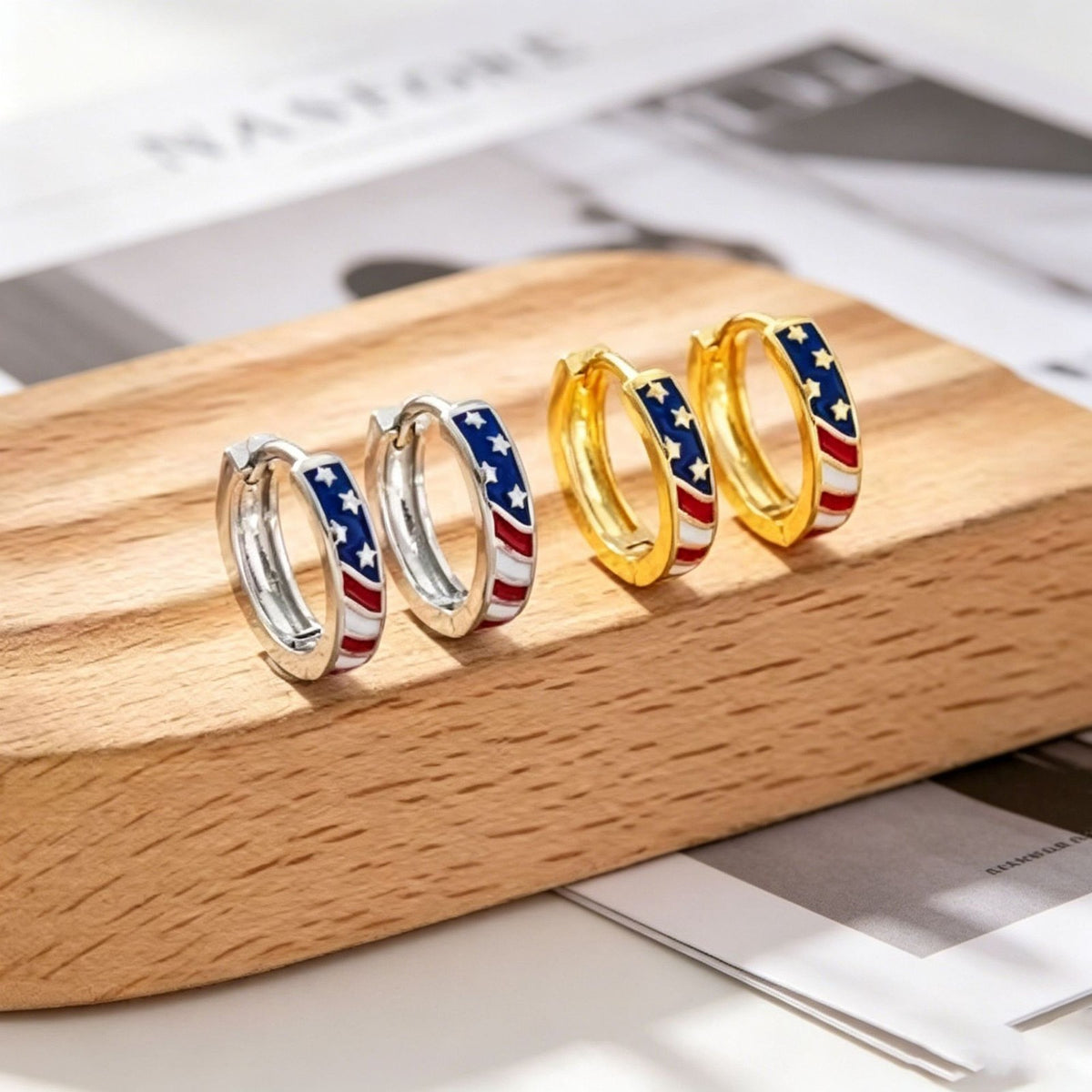 Classy American Flag Enamel Hoop Earrings