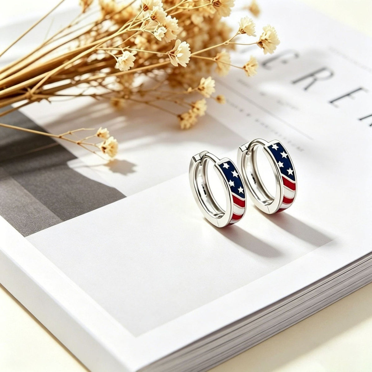Classy American Flag Enamel Hoop Earrings