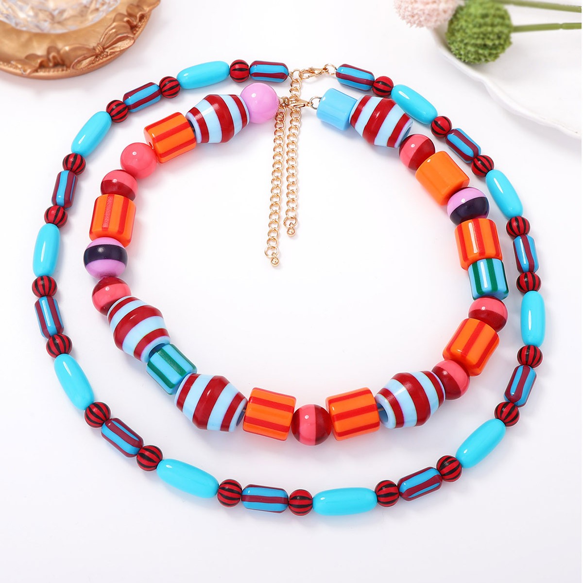 Boho Colorful Striped Acrylic Bead Necklace