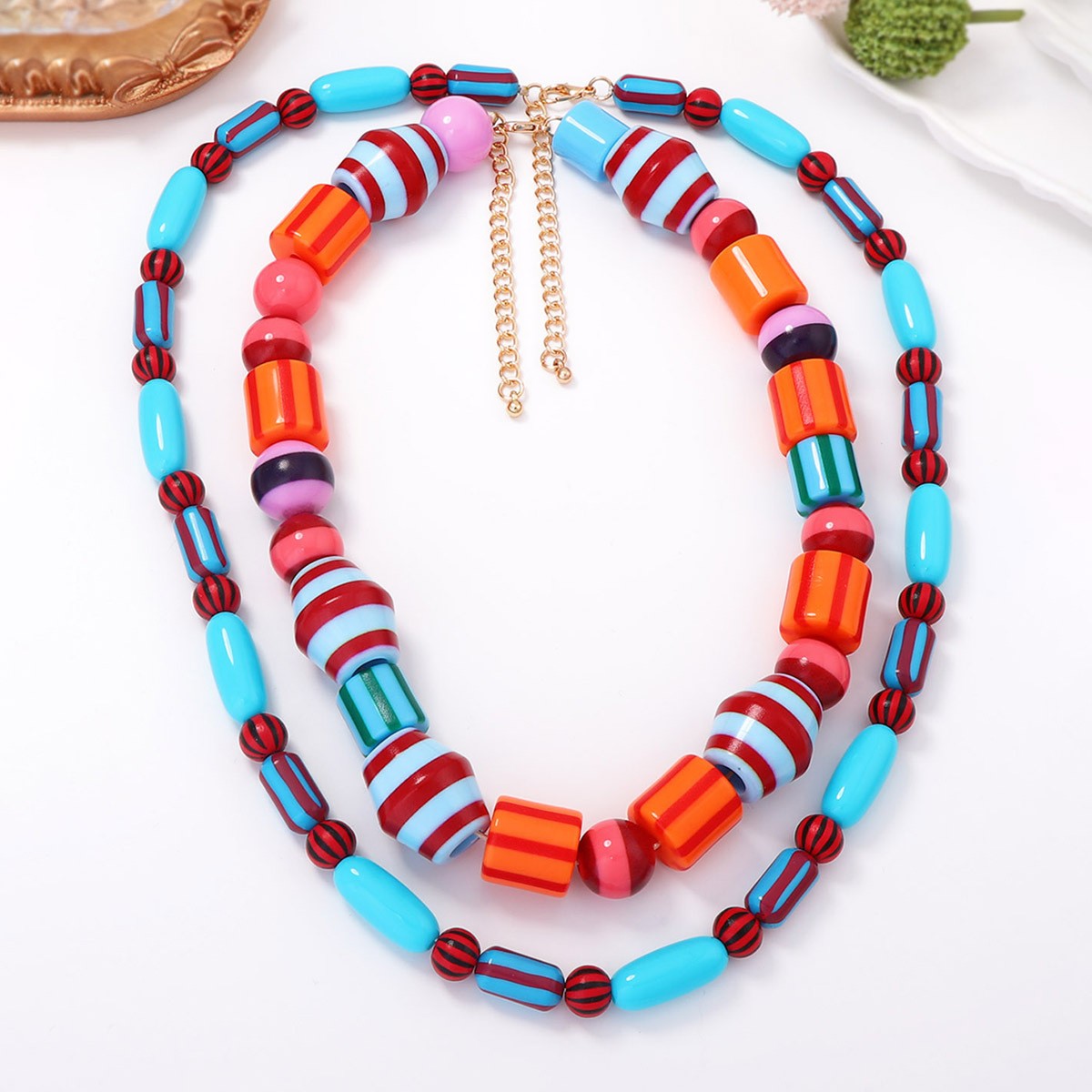 Boho Colorful Striped Acrylic Bead Necklace