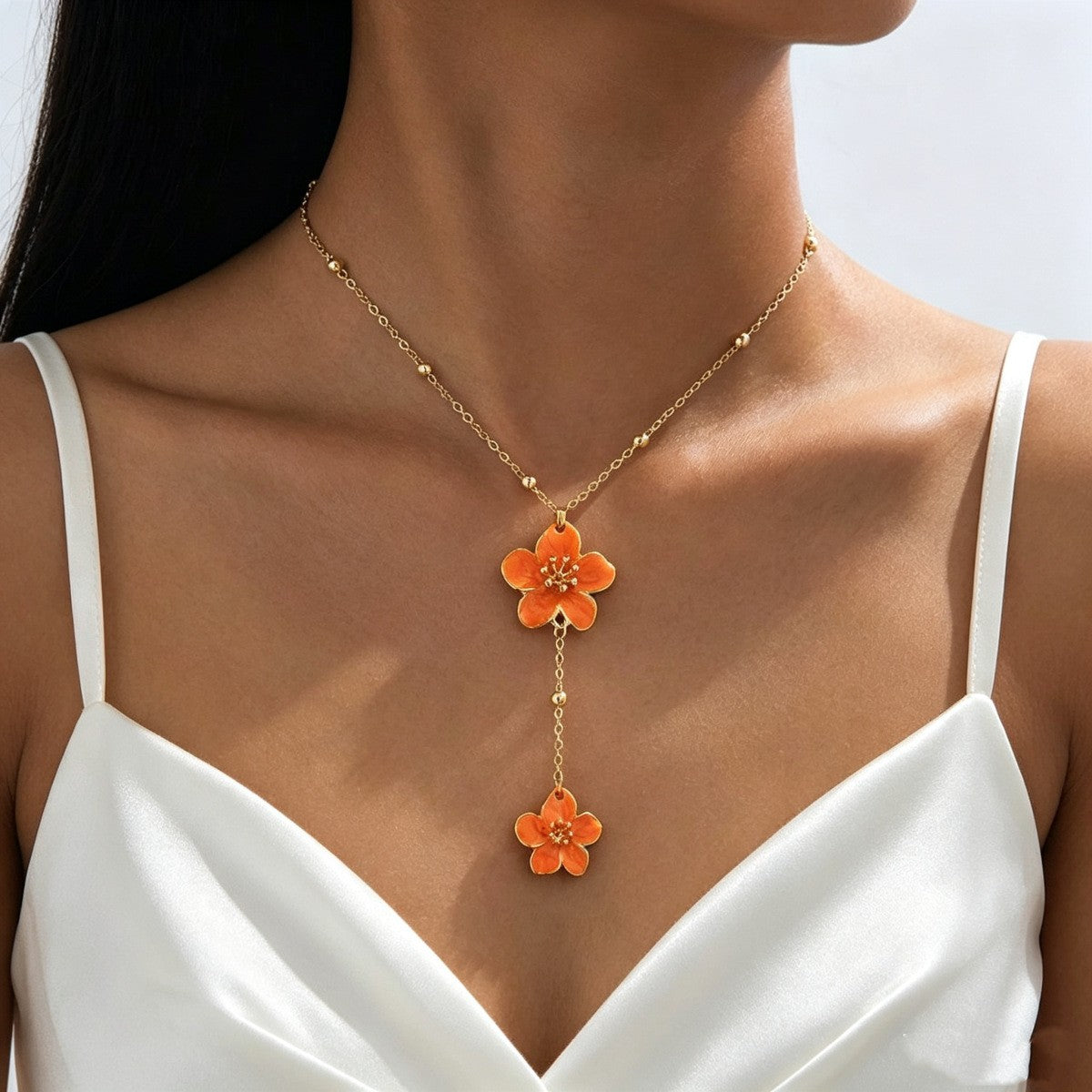 Dainty Pink Floral Y-Necklace