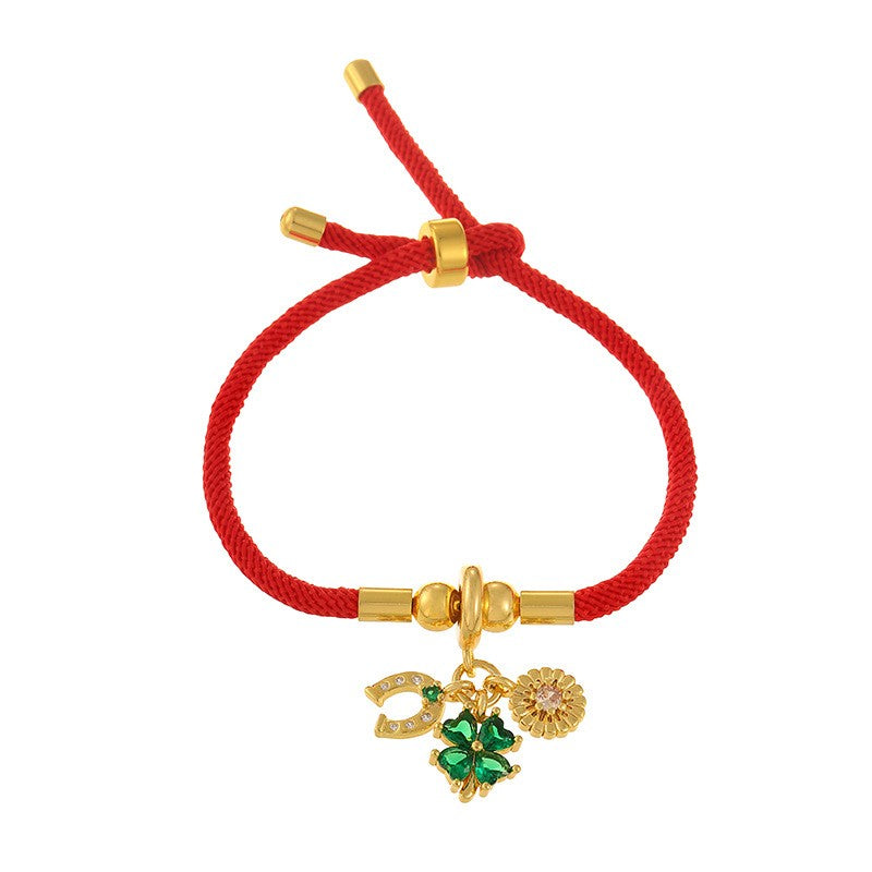 Playful Red Cord Enamel Charm Bracelet Set