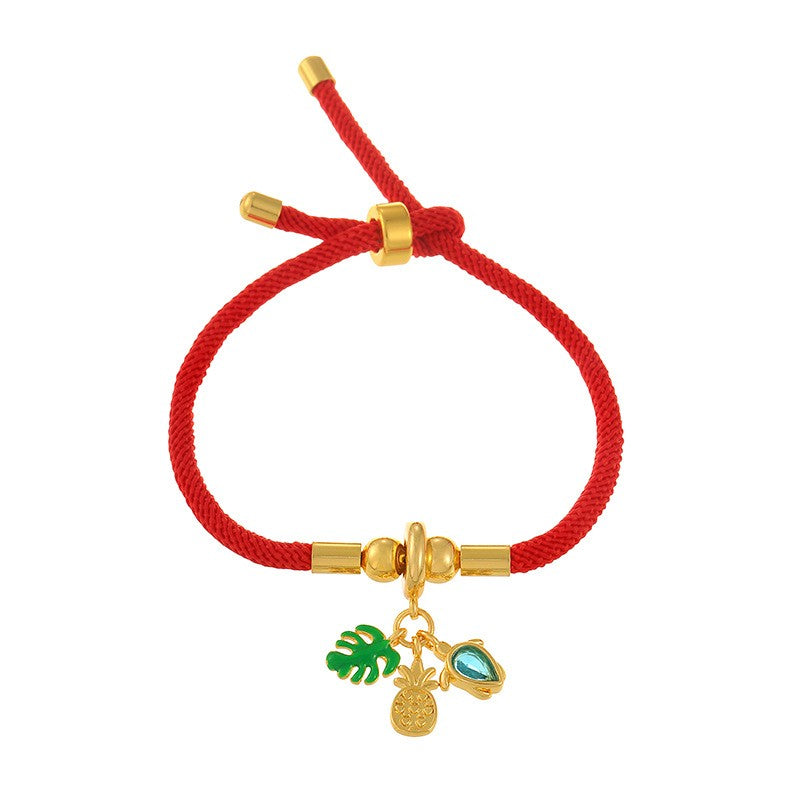 Playful Red Cord Enamel Charm Bracelet Set