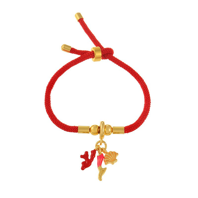 Playful Red Cord Enamel Charm Bracelet Set