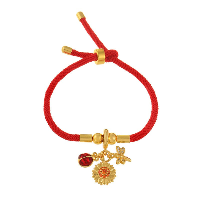 Playful Red Cord Enamel Charm Bracelet Set
