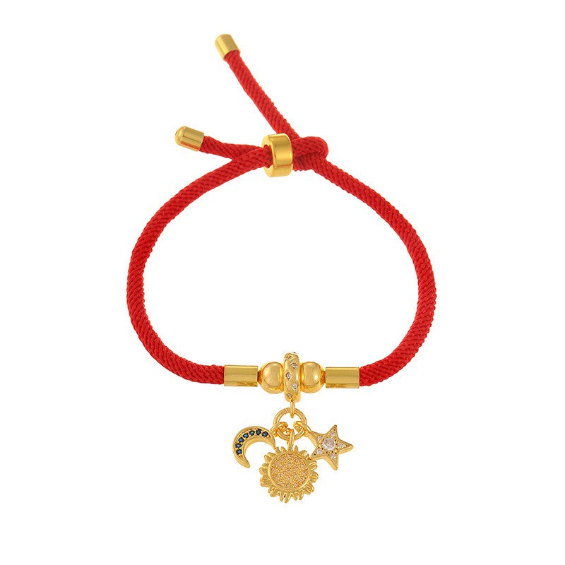 Playful Red Cord Enamel Charm Bracelet Set