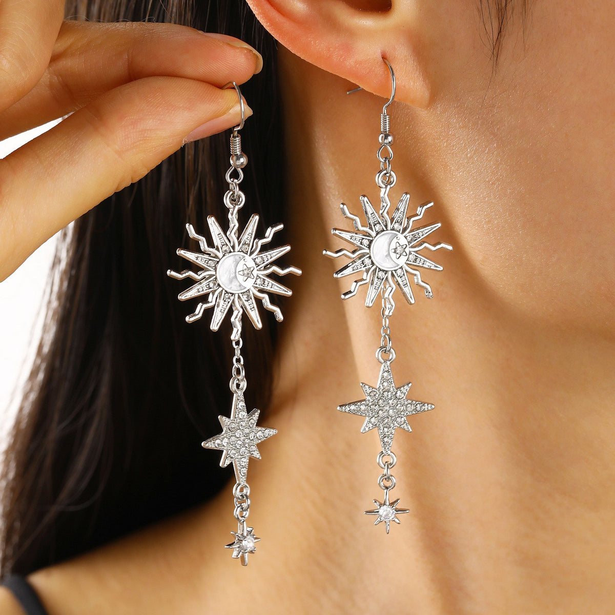 Boho Sun Moon Star Necklace & Earring Set