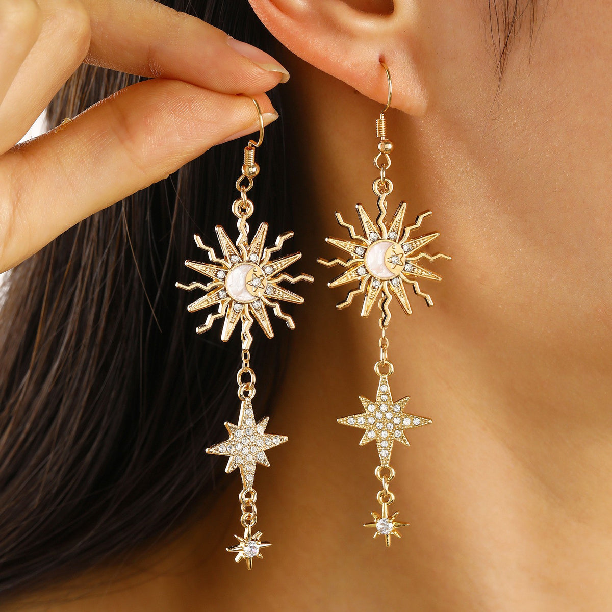 Boho Sun Moon Star Necklace & Earring Set
