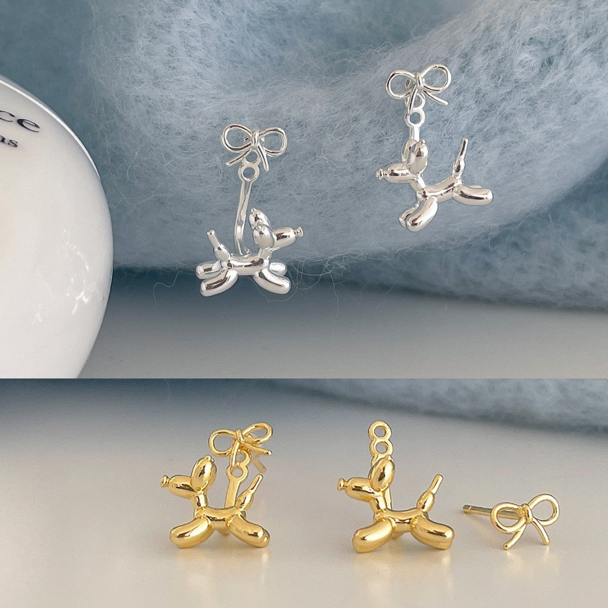 Cute 3D Balloon Dog Ear Jacket Earrings