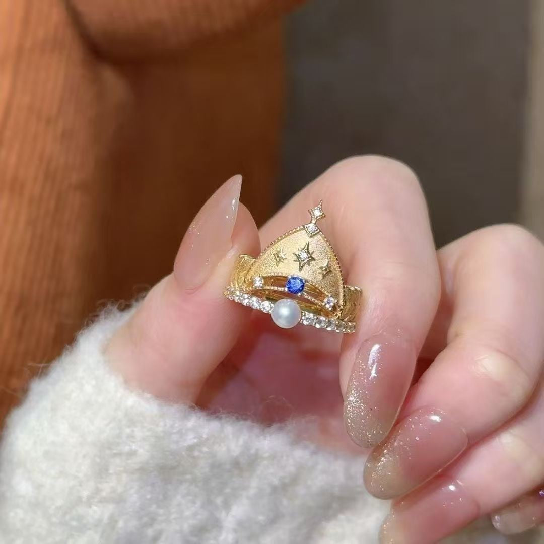 Classy Vintage Crown Pearl Open Ring
