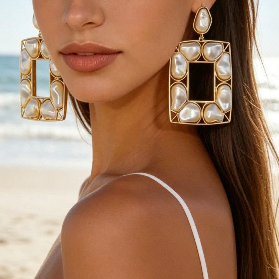 Classy Geometric Square Faux Pearl Earrings