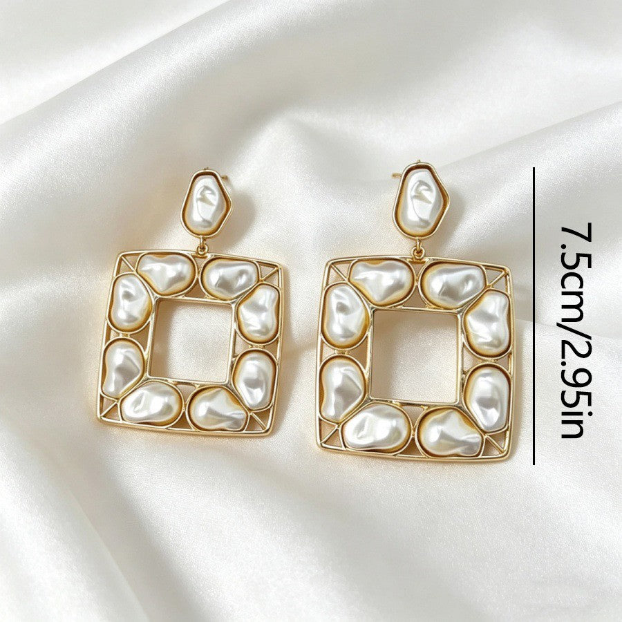 Classy Geometric Square Faux Pearl Earrings