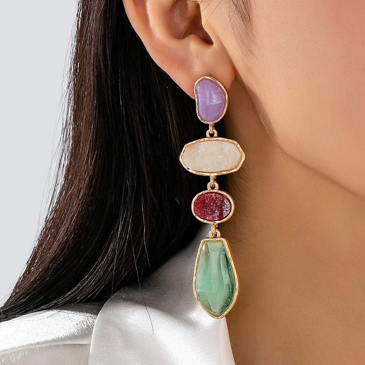 Classy Multi-Color Geometric Stone Drop Earrings