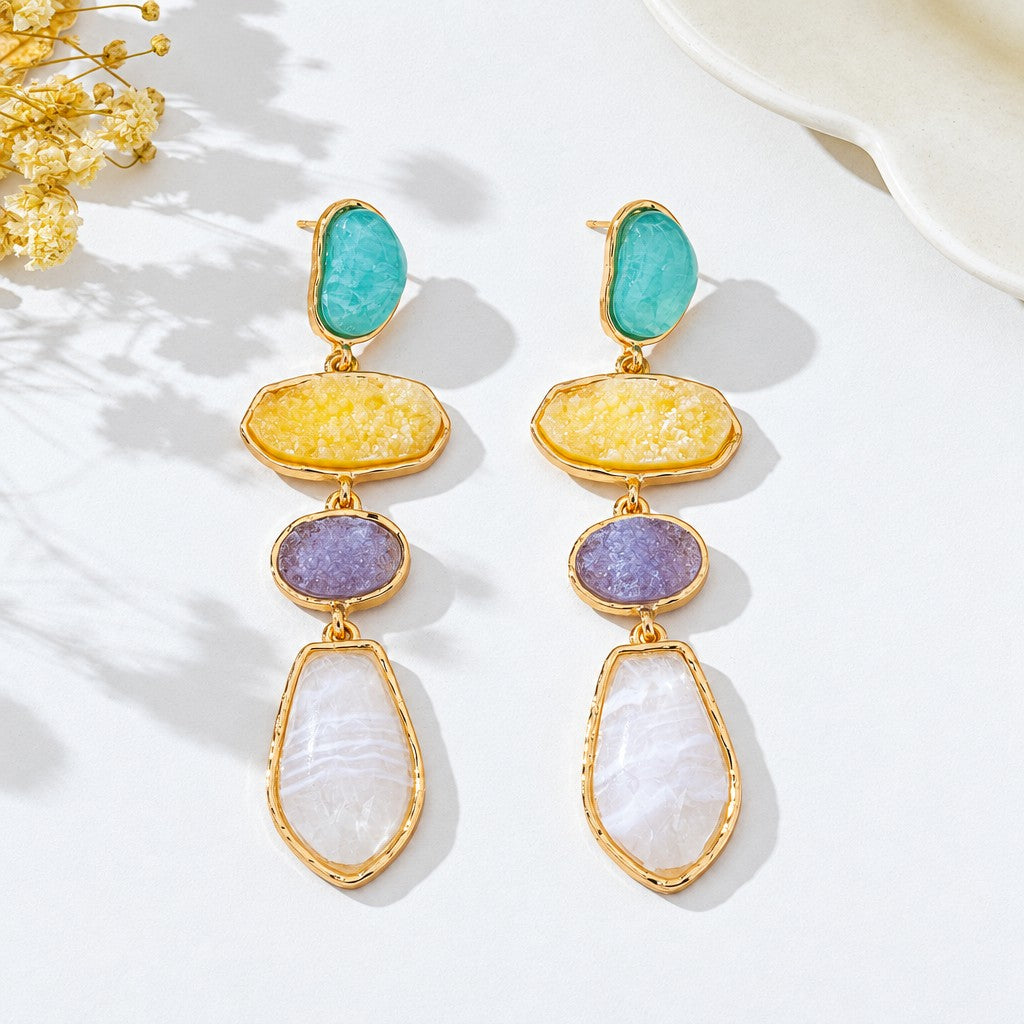 Classy Multi-Color Geometric Stone Drop Earrings