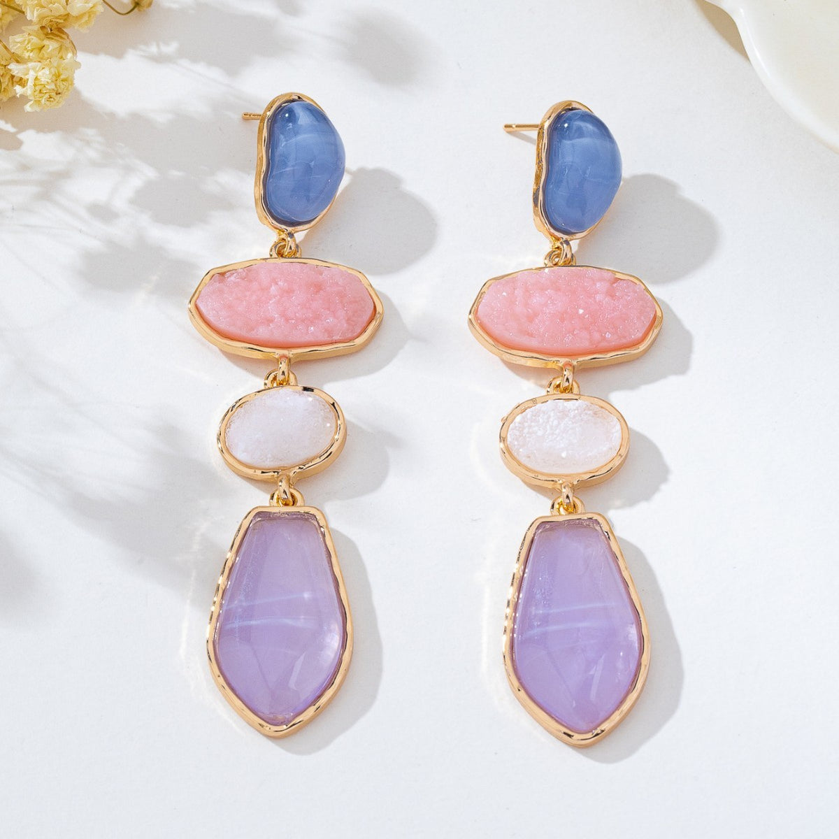 Classy Multi-Color Geometric Stone Drop Earrings