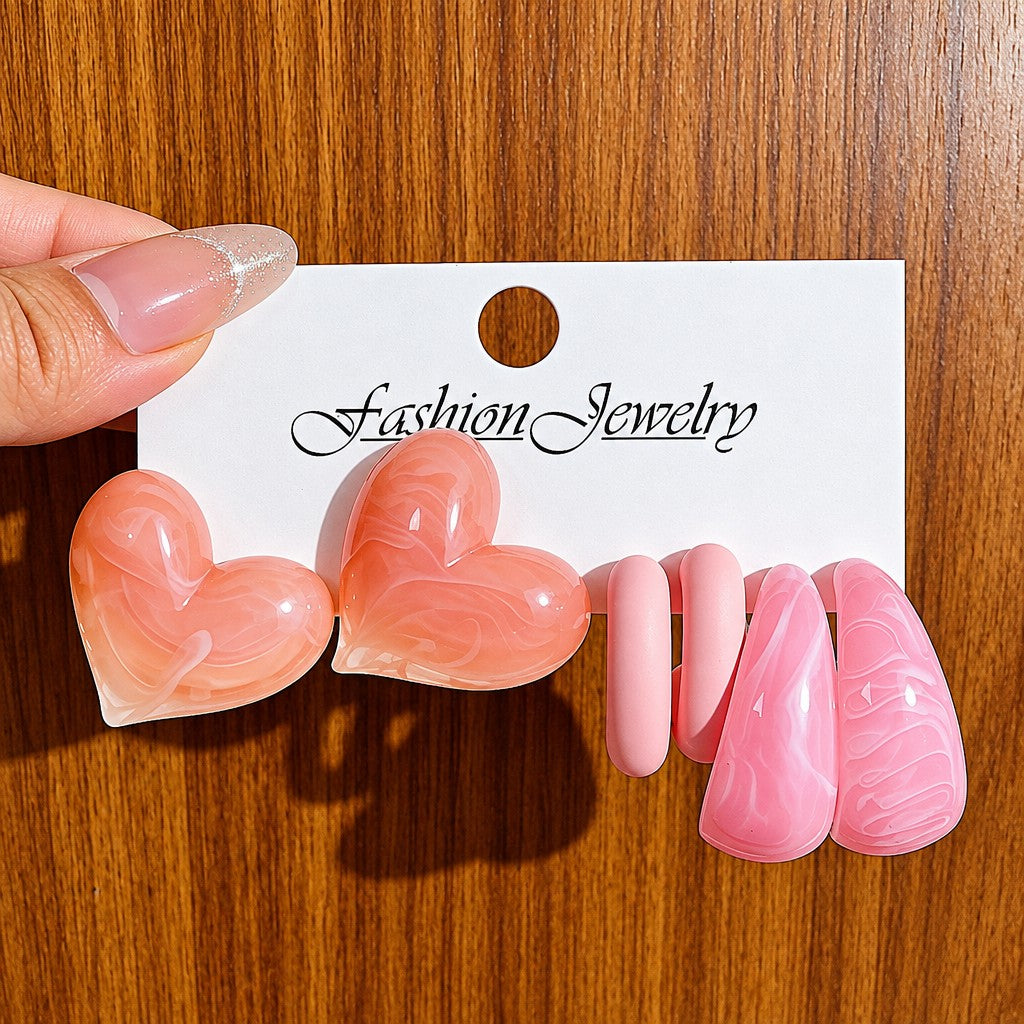 Classy Resin Heart & Teardrop Earring Set