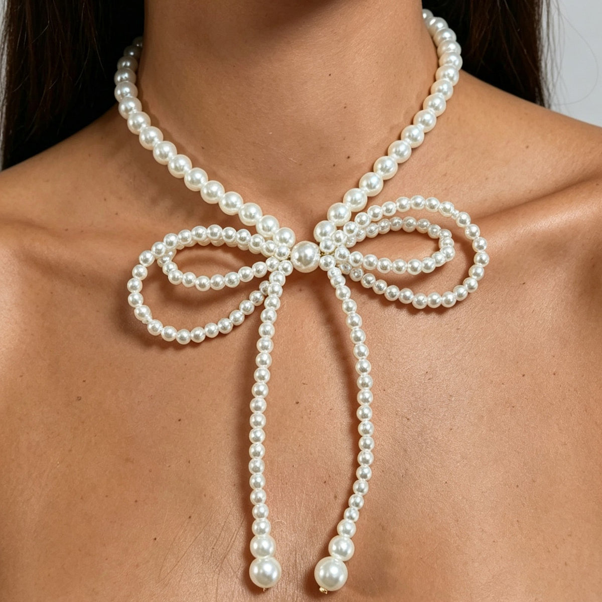 Romantic Faux Pearl Bow Tie Choker