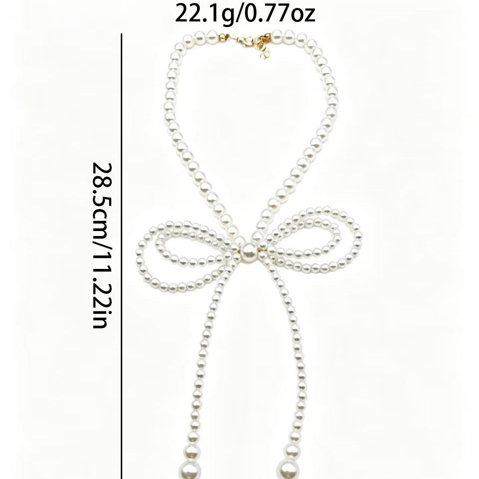 Romantic Faux Pearl Bow Tie Choker