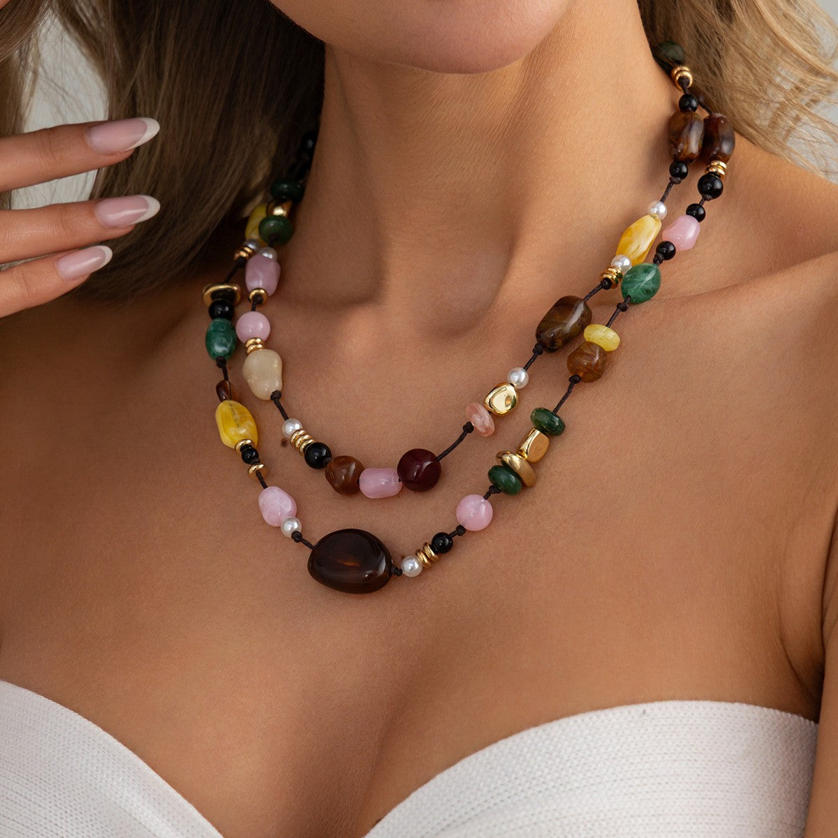 Boho Multi-Layer Colorful Resin Bead Necklace