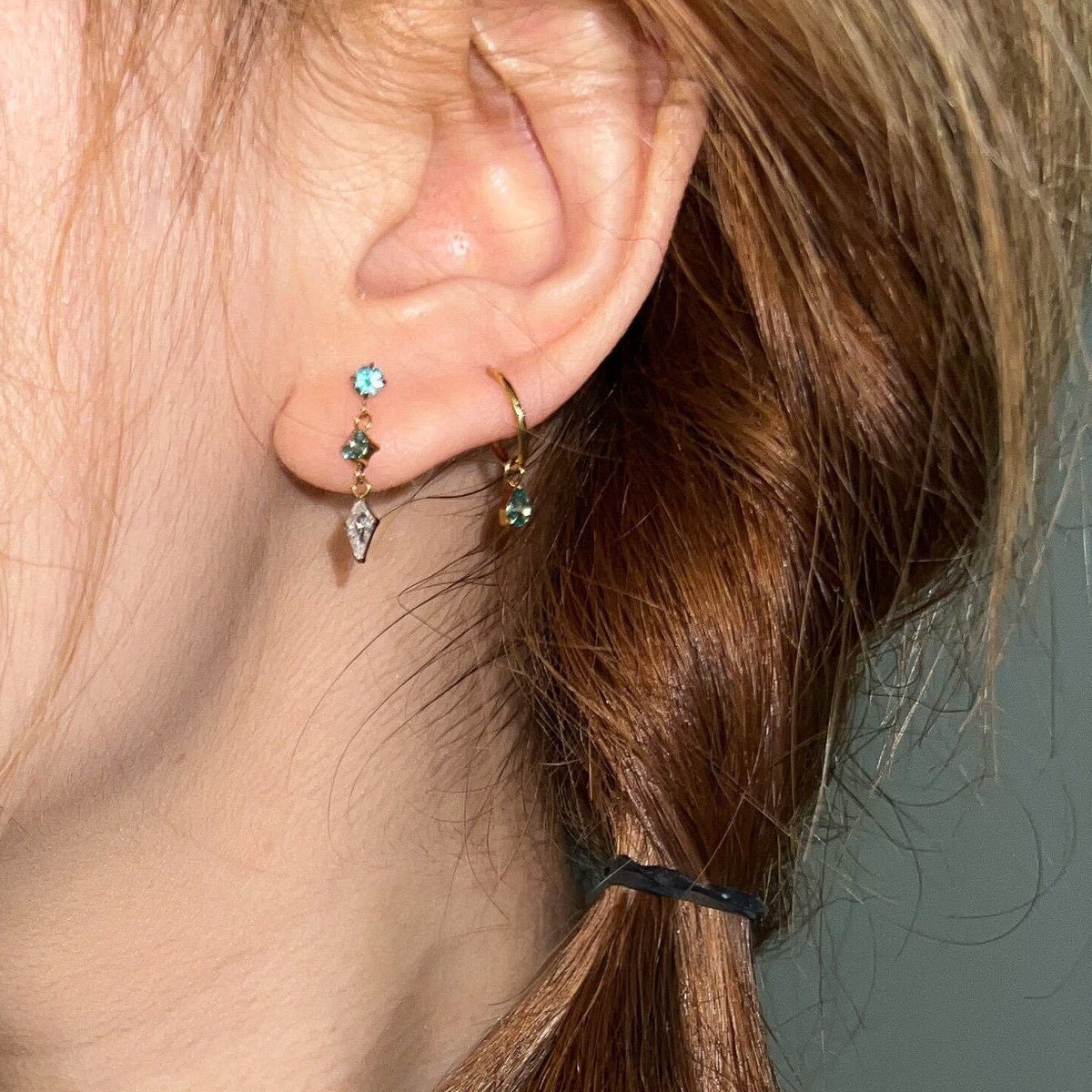 Dainty Mint Geometric Stud & Hoop Earring Set