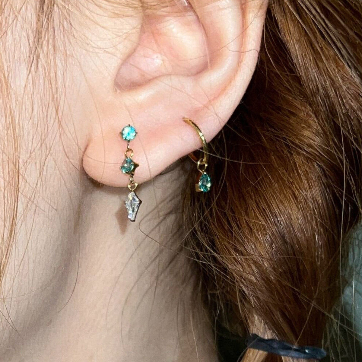 Dainty Mint Geometric Stud & Hoop Earring Set