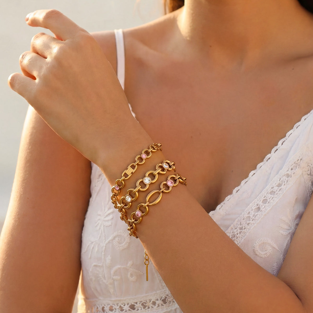 18k Dainty Crystal Link Bracelet