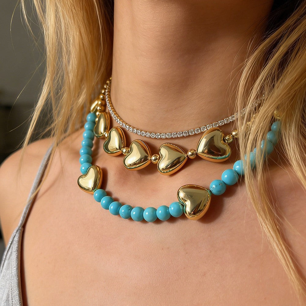 Boho Turquoise Beaded Heart Necklace