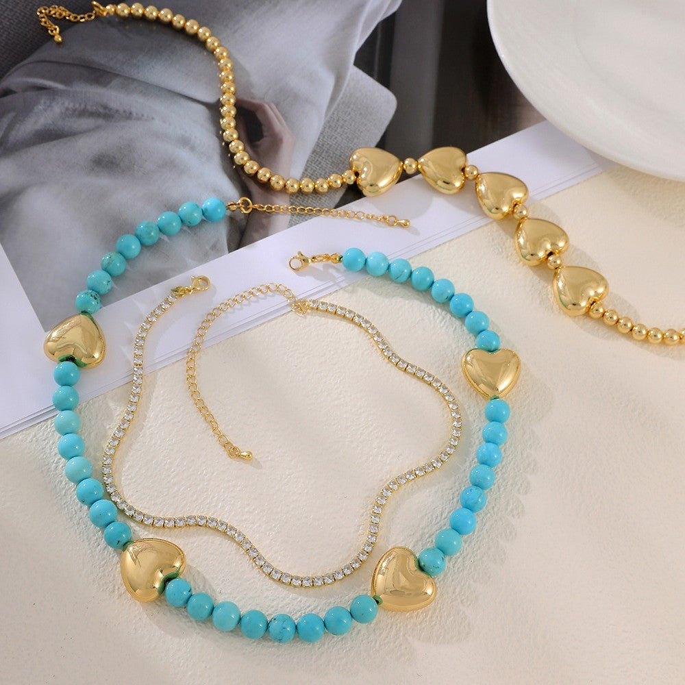 Boho Turquoise Beaded Heart Necklace