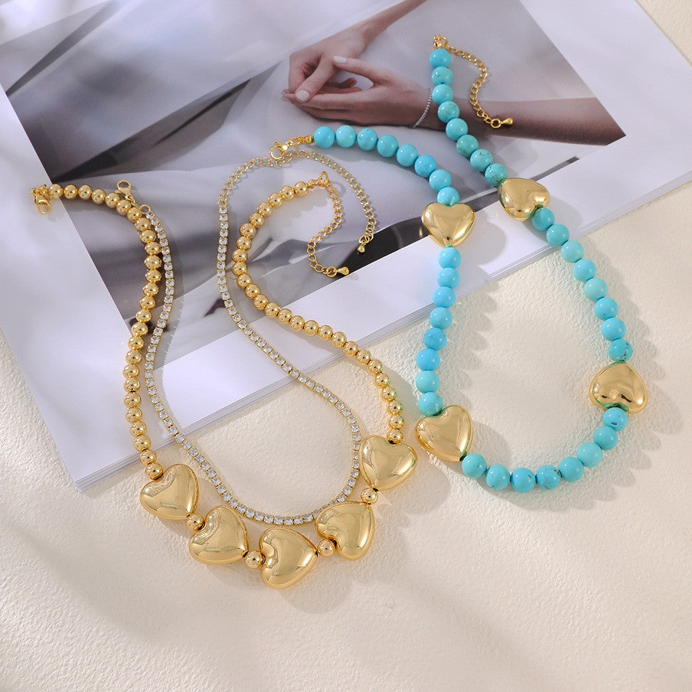 Boho Turquoise Beaded Heart Necklace