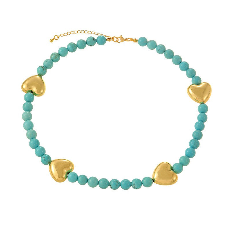 Boho Turquoise Beaded Heart Necklace