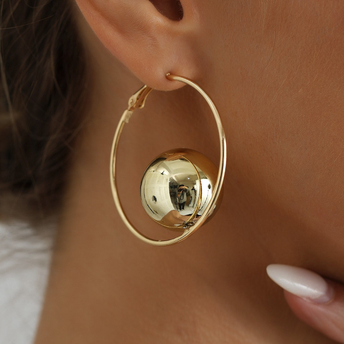 Classy Polished Geometric Ball Hoop Earrings