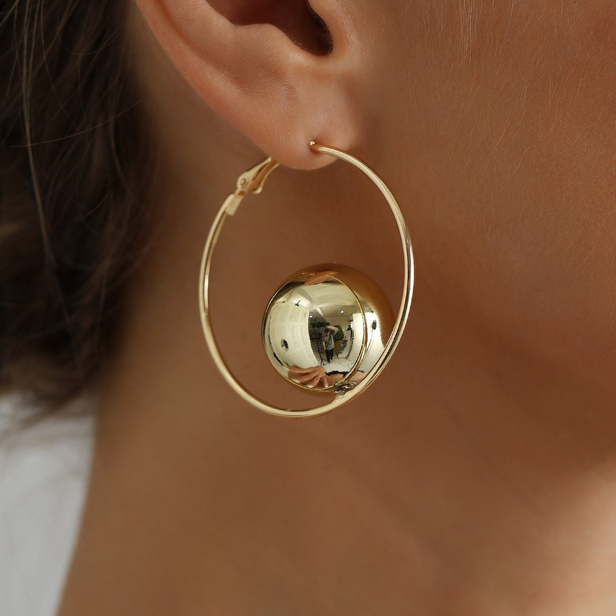 Classy Polished Geometric Ball Hoop Earrings