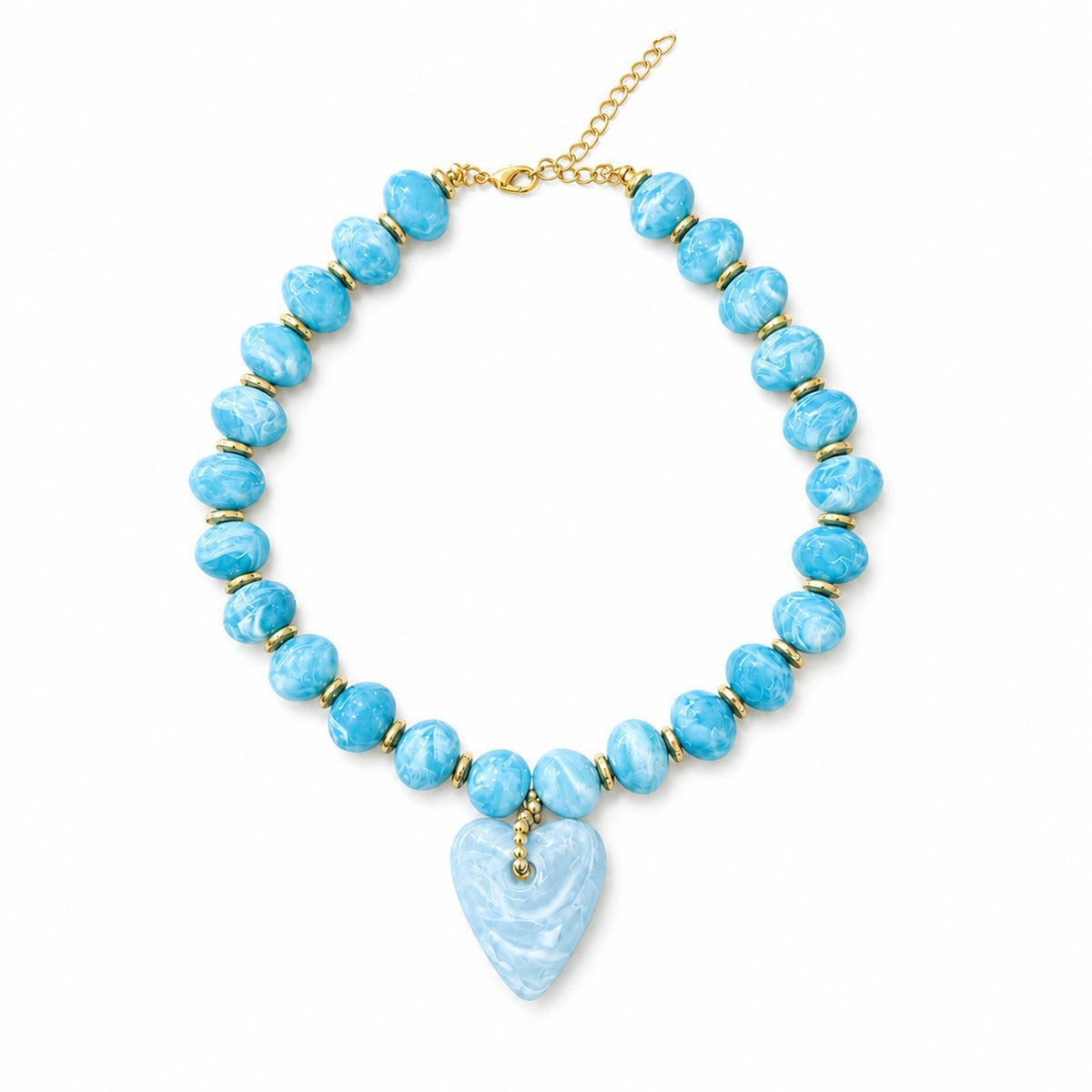 Boho Marbled Blue Heart Necklace and Earring Set