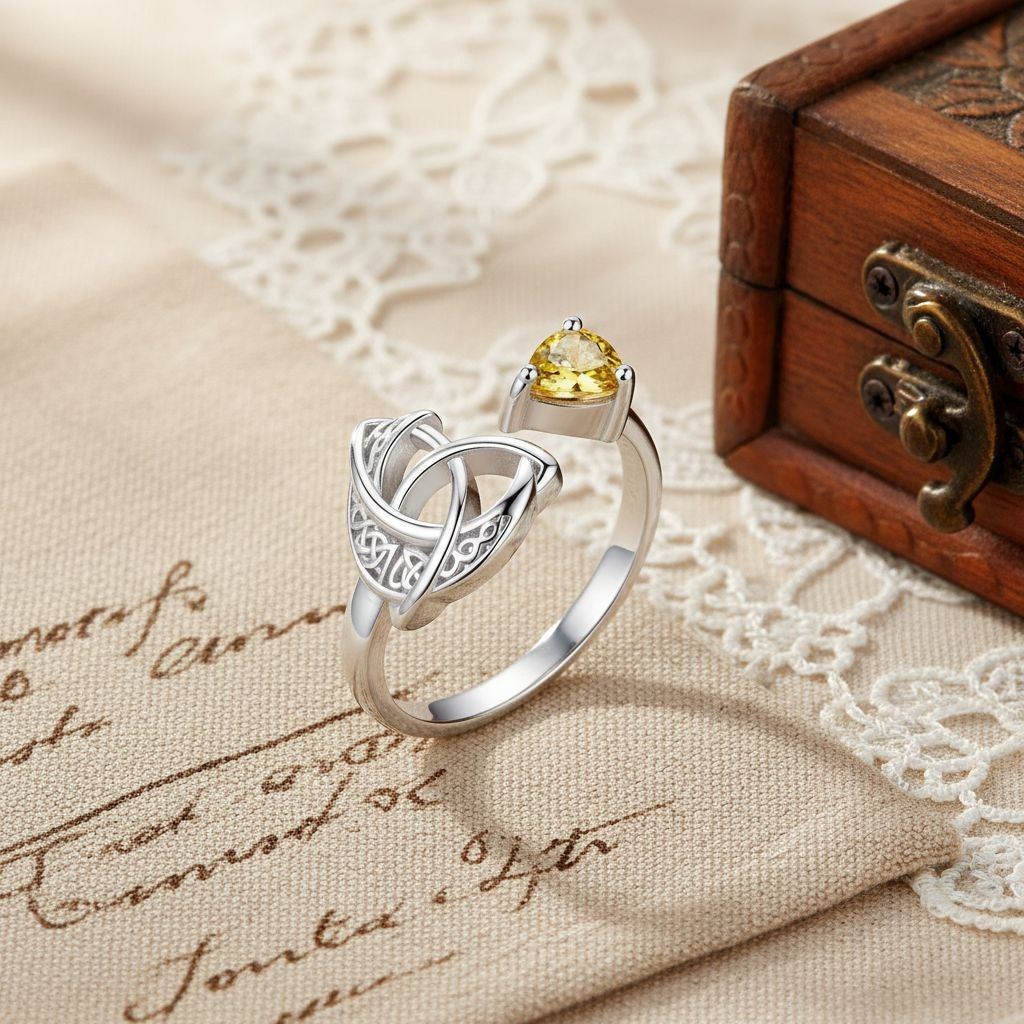 Adjustable Romantic Witch Knot Birthstone Ring