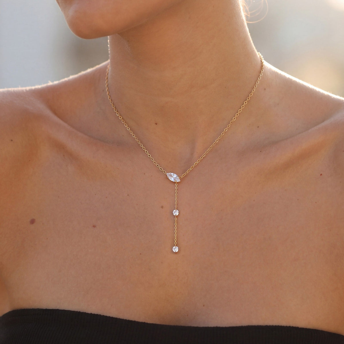 18k Dainty Marquise Zircon Y-Drop Necklace