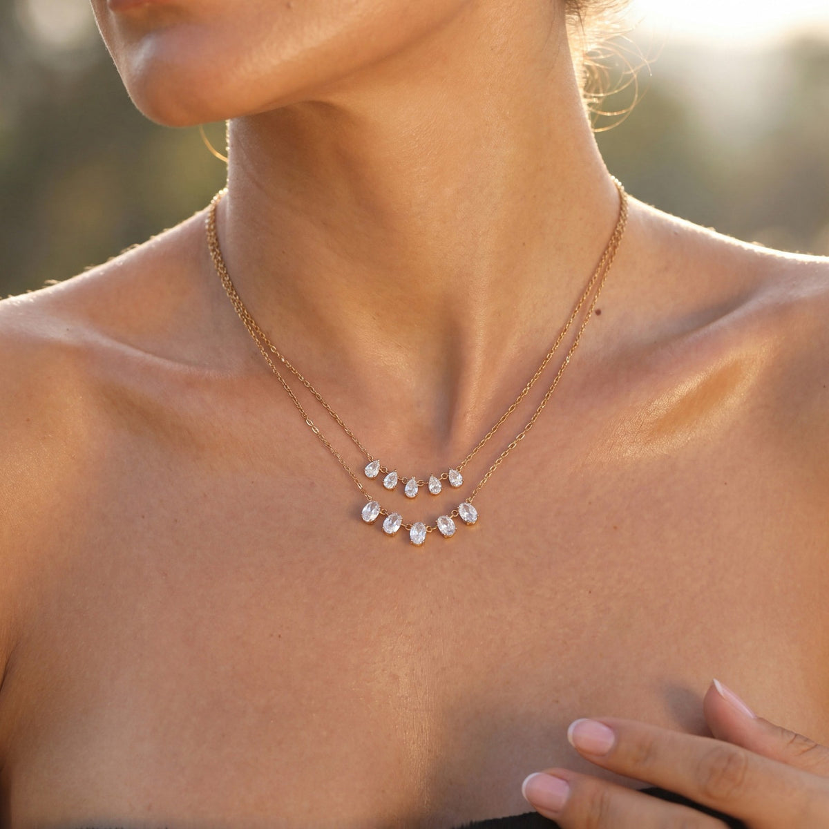 Dainty Teardrop Stone Arc Necklace