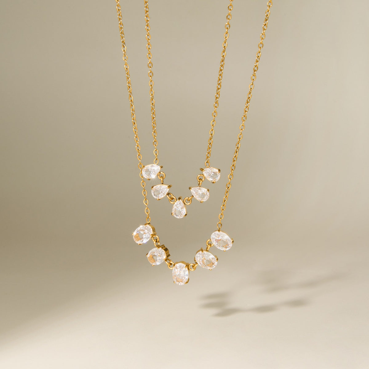 Dainty Teardrop Stone Arc Necklace