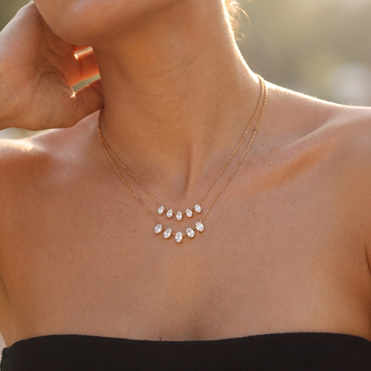 Dainty Teardrop Stone Arc Necklace