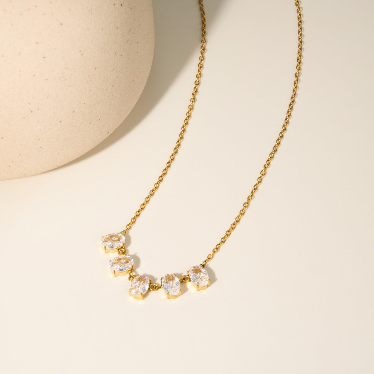 Dainty Teardrop Stone Arc Necklace