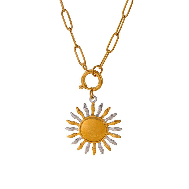 Boho Shell Sun Charm Paperclip Necklace