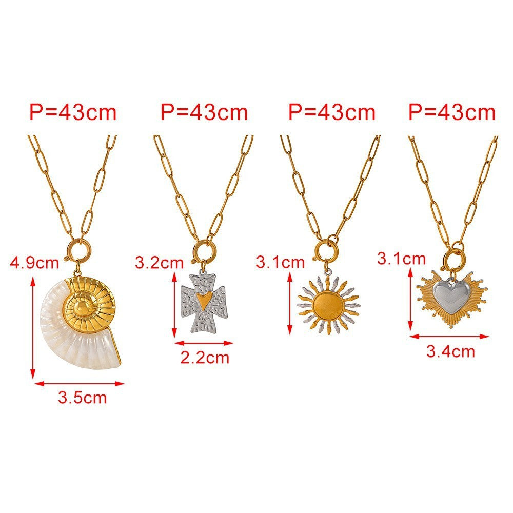 Boho Shell Sun Charm Paperclip Necklace