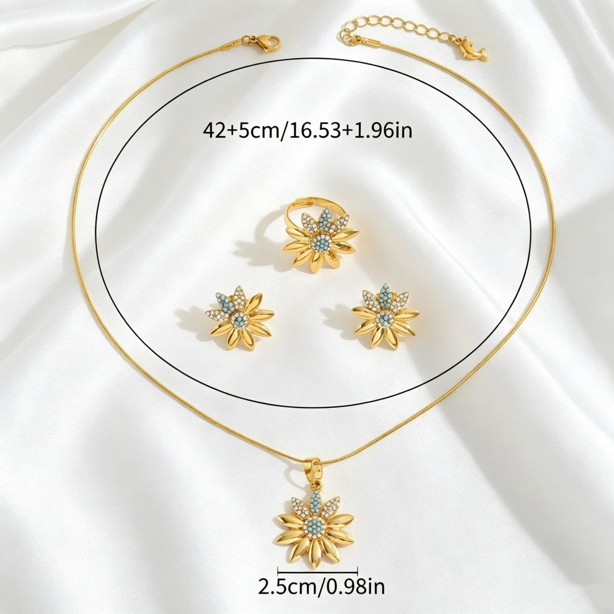 Elegant Floral Necklace, Earring & Ring Set