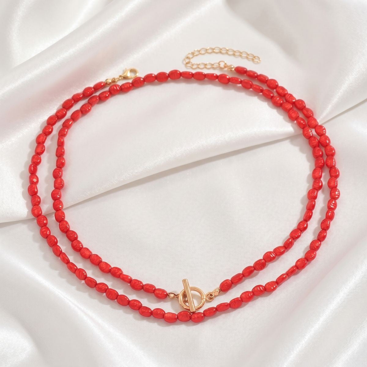 Romantic Red Beaded OT Toggle Necklace