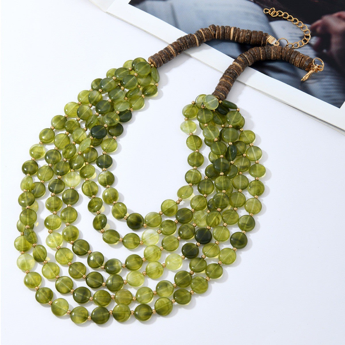 Boho Olive Green Multi-Layer Beaded Necklace